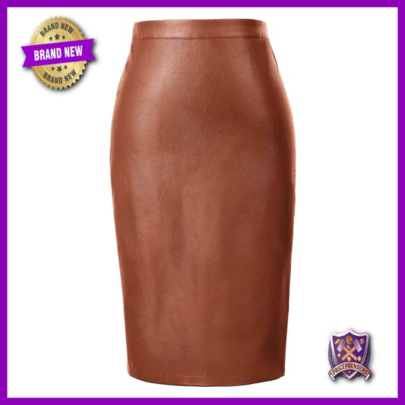 Dresses & Skirts - Faux Leather High Waist Pencil Skirt Knee Length Bodycon Slim Fit